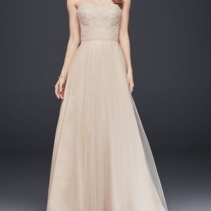 David’s Bridal Strapless A-Line Beaded Tulle Dress
